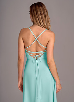 Azazie Mei Robes de demoiselle d'honneur Robe Trapèze en Mousseline de soie Aqua image2