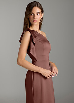 Azazie Rinna Bridesmaid Dresses Espresso Mermaid Ruched Stretch Satin Dress image5