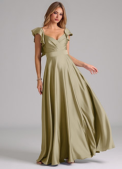 Azazie Leilani Bridesmaid Dresses Moss Green A-Line Ruched Stretch Satin Dress image1