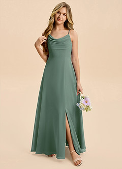 Azazie Gia Junior Eucalyptus A-Line Pleated Chiffon Dress image6