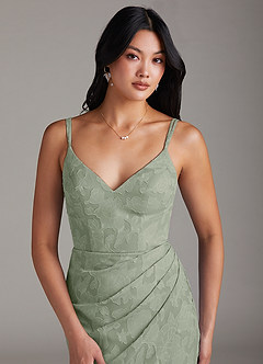 Azazie Leo Bridesmaid Dresses Agave Sheath Pleated Floral Burnout Dress image5