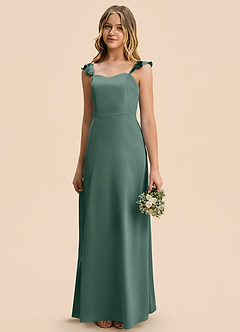 Azazie Mavie Junior A-Linie Gestreift Stretch-Satin Kleid Eukalyptus image3