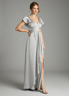 Azazie Omari Bridesmaid Dresses Silver A-Line Stretch Satin Dress image5
