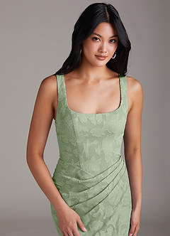 Azazie Mero Bridesmaid Dresses Dusty Sage Sheath Pleated Floral Burnout Dress image6