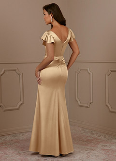 Azazie Roya Mother of the Bride Dresses Champagne Mermaid V-Neck Pleated Stretch Satin Dress image3