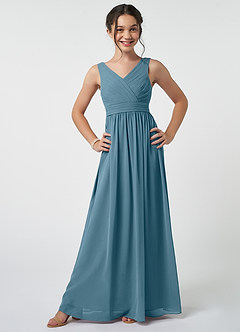 Azazie Kora Junior Bermuda A-Line Pleated Chiffon Dress image1