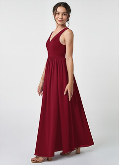 Azazie Keyla Junior A-Linie Plissee Chiffon Kleid Burgunderrot image3