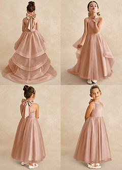 Azazie Bev Flower Girl Dresses Champagne Rose A-Line Convertible Tulle Dress image2