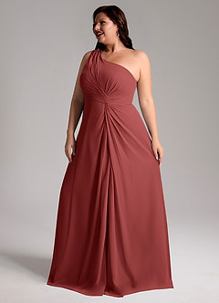 Azazie Brooke Robes de demoiselle d'honneur Robe Trapèze en Mousseline de soie Asymétrique Terracotta image12