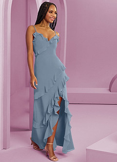 Barbie ♥ Azazie Bridesmaid Dresses Dusty Blue Sheath Chiffon Dress image4