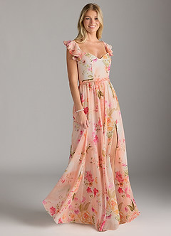 Azazie Nalin Bridesmaid Dresses Abstract Bouquet Floral A-Line Ruched Chiffon Dress image3