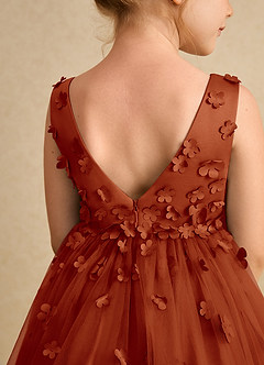 Azazie Lana Blumenmädchenkleider A-Linie ärmellos Matte Satin Kleid Paprika image7