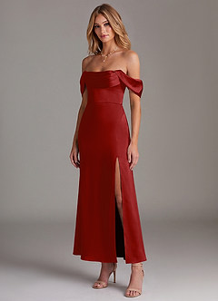 Azazie Saige Robes de demoiselle d'honneur Robe Sirène en Satin extensible Épaule décolletée Grenade image4