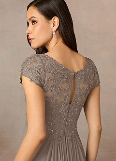 Azazie Macy Mother of the Bride Dresses Taupe A-Line V-Neck Sequin Lace Lace Dress image5