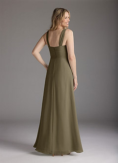 Azazie Weisz vestidos de madre de la novia Vestido de Verde Sauce de Gasa de Corte En A con Cuello cuadrado plisado image5