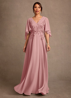 Azazie Tilda Mère de la mariée Robes Robe Trapèze en Mousseline de soie Dentelle Rose Poussiéreuse image1