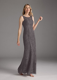 Azazie Whilhelmina Mother of the Bride Dresses Steel Grey Mermaid Lace Chiffon Dress image4