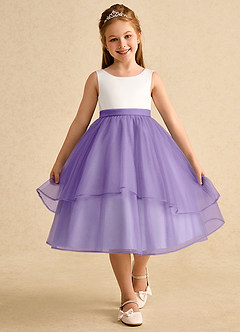 Azazie Rene vestidos de niña de las flores Vestido de Marfil Tahití de Tul de Corte En A con Lazo image4