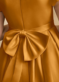 Azazie Pearl Sukienki dla dziewczynek sypiących kwiaty Suknia balowa Pofałdowany Matowy satynowy Długość herbaty Sukienka image8