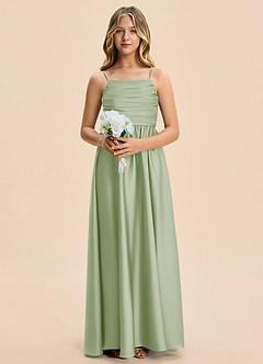 Azazie Kai Junior Dusty Sage A-Line Pleated Stretch Satin Dress image6