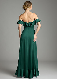 Azazie Lyra Bridesmaid Dresses Emerald A-Line Off the Shoulder Stretch Satin Convertible Dress image10