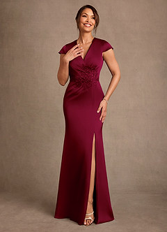 Azazie Rilda 신부의 어머니 드레스 쉬스 레이스 스트레치 새틴 플로어 길이 드레스 image4