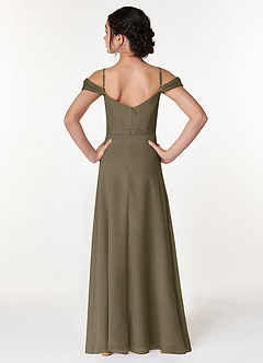 Azazie Alivia Junior Willow Green A-Line Off the Shoulder Chiffon Dress image2