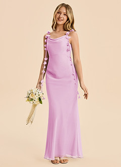Azazie Trinity Junior Vestido Rosa Caramelo de Gasa de Corte Sirena con Plisado image1