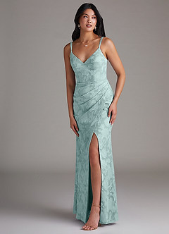 Azazie Leo Robes de demoiselle d'honneur Robe Fourreau en Blumen-Burnout Plissée Brume image3