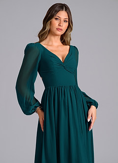 Azazie Teri Bridesmaid Dresses Pine A-Line Long Sleeve Chiffon Dress image5