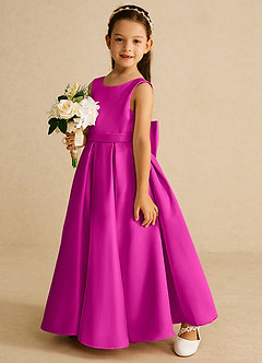 Azazie Pipsy Flower Girl Dresses Fuchsia A-Line Bow Matte Satin Dress image2
