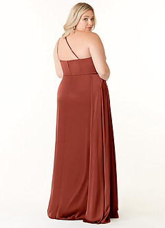 Azazie Maron Bridesmaid Dresses Terracotta A-Line One Shoulder Stretch Satin Dress image9