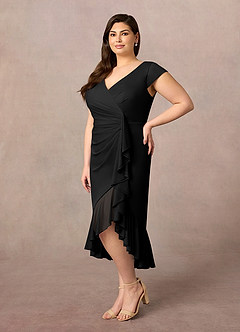 Azazie Renetta Mother of the Bride Dresses Black Sheath V-Neck Pleated Mesh Dress image9
