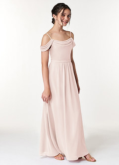 Azazie Alivia Junior Rose Petal A-Line Off the Shoulder Chiffon Dress image3