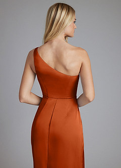 Azazie Phaedra Bridesmaid Dresses Burnt Orange A-Line One Shoulder Stretch Satin Dress image6