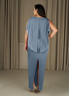 Azazie Aspyn Mère de la mariée Robes Robe Fourreau en Maille Perlé Bleu Poussiéreux image4