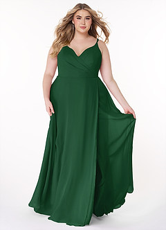 Azazie Lennon Bridesmaid Dresses Dark Green A-Line Lace Chiffon Dress image7