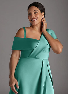 Azazie Milton Mother of the Bride Dresses Aqua A-Line Pleated Stretch Satin Dress image14