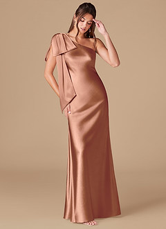Azazie Capri Bridesmaid Dresses Bronzer Sheath One Shoulder Metallic Satin Dress image1