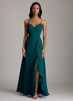 Azazie Naeem Bridesmaid Dresses Pine A-Line V-Neck Ruffle Chiffon Dress image3