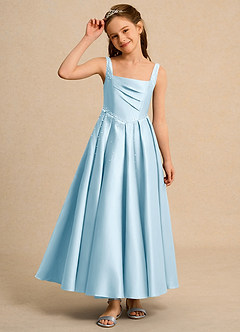 Azazie Mochi Girl Blumenmädchenkleider Ballkleid Plissee Matte Satin Kleid Himmelblau image6