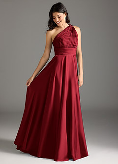 Azazie Charlize Bridesmaid Dresses Scarlet A-Line One Shoulder Stretch Satin Dress image2