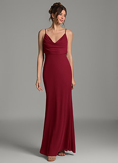 Azazie Zari Bridesmaid Dresses Burgundy Mermaid Pleated Mesh Dress image1