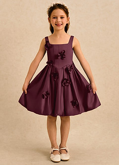 Azazie Lillian vestidos de niña de las flores Vestido Cabernet de Satin Mate de Vestido de princesa con Plisado image3