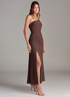 Azazie Eren Robes de demoiselle d'honneur Robe Sirène en Mousseline de soie Une épaule Ganache image4