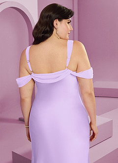 Barbie ♥ Azazie Bridesmaid Dresses Lilac Sheath Pleated Stretch Satin Dress image2