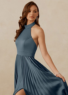 Christian Siriano Bridal for Azazie 1007 Bridesmaid Dresses Twilight A-Line Pleated Stretch Satin Dress image2