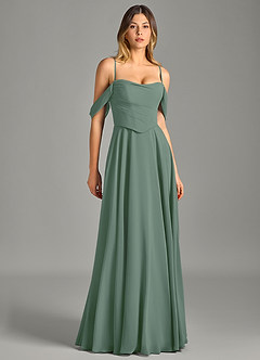 Azazie Chelsey Abiti da Damigella Abito Convertibile A-Line in Chiffon a Spalla Scoperta Eucalipto image3