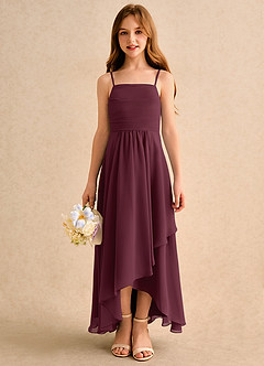 Azazie Twilight Dance Girls Formal Blumenmädchenkleider A-Linie Plissee Chiffon Kleid Cabernetrot image3