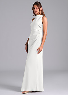 Azazie Evadne Bridesmaid Dresses White Sheath Pleated Chiffon Dress image5